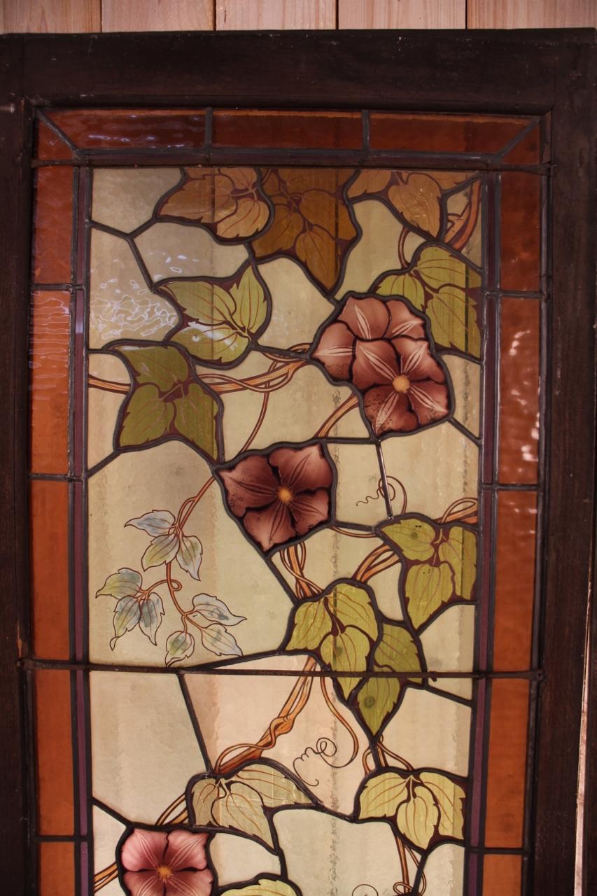 French Pair of Art Nouveau Stained Glass Signed by Jacques Gruber