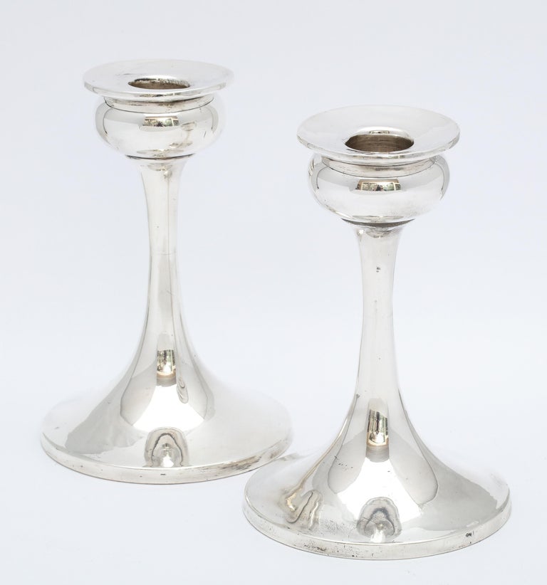 English Pair of Art Nouveau Sterling Silver Candlesticks For Sale