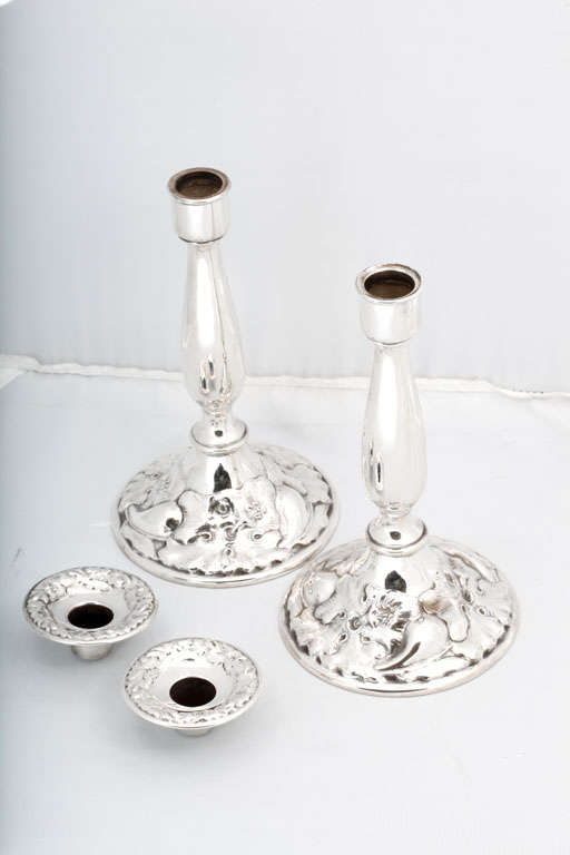 19th Century Pair of Art Nouveau Sterling Silver Candlesticks