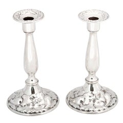 Pair of Art Nouveau Sterling Silver Candlesticks