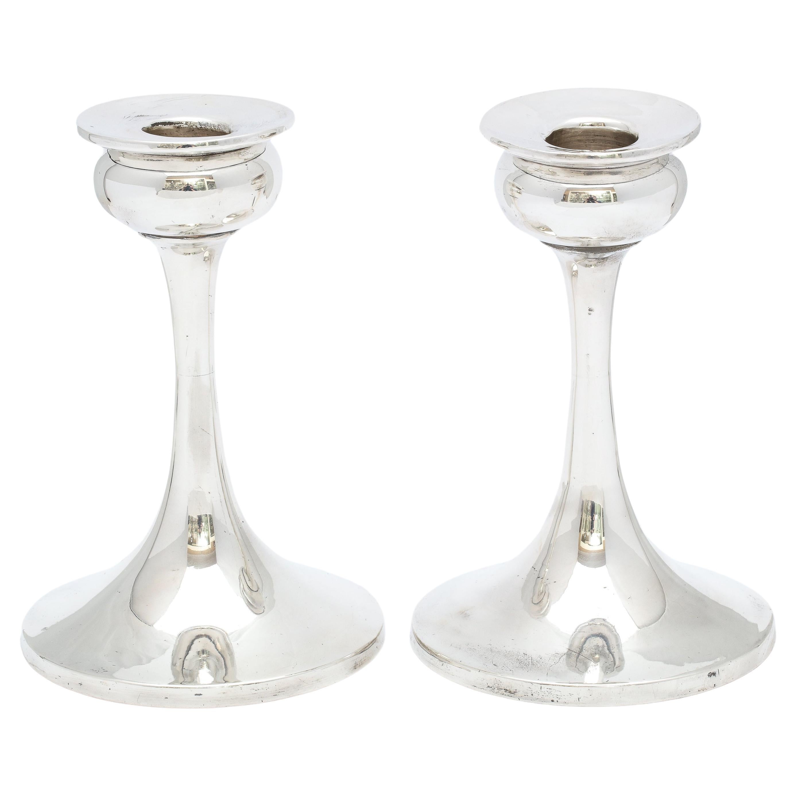 Pair of Art Nouveau Sterling Silver Candlesticks