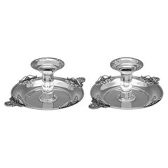 Antique Pair of art nouveau sterling silver chambersticks made in 1905 by Martin & Hall