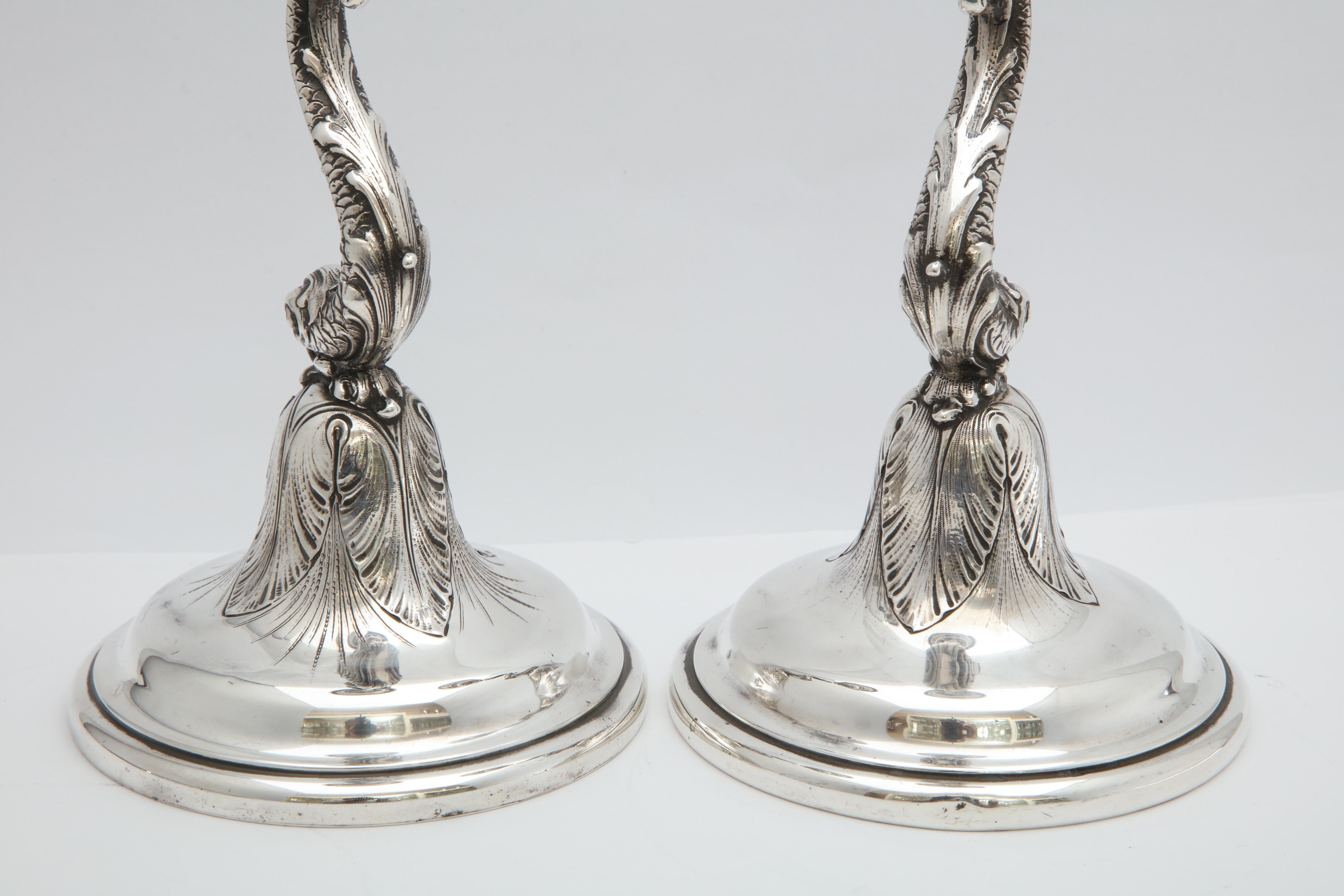 Pair of Art Nouveau Sterling Silver Dolphin-Form Candlesticks by Spaulding 6