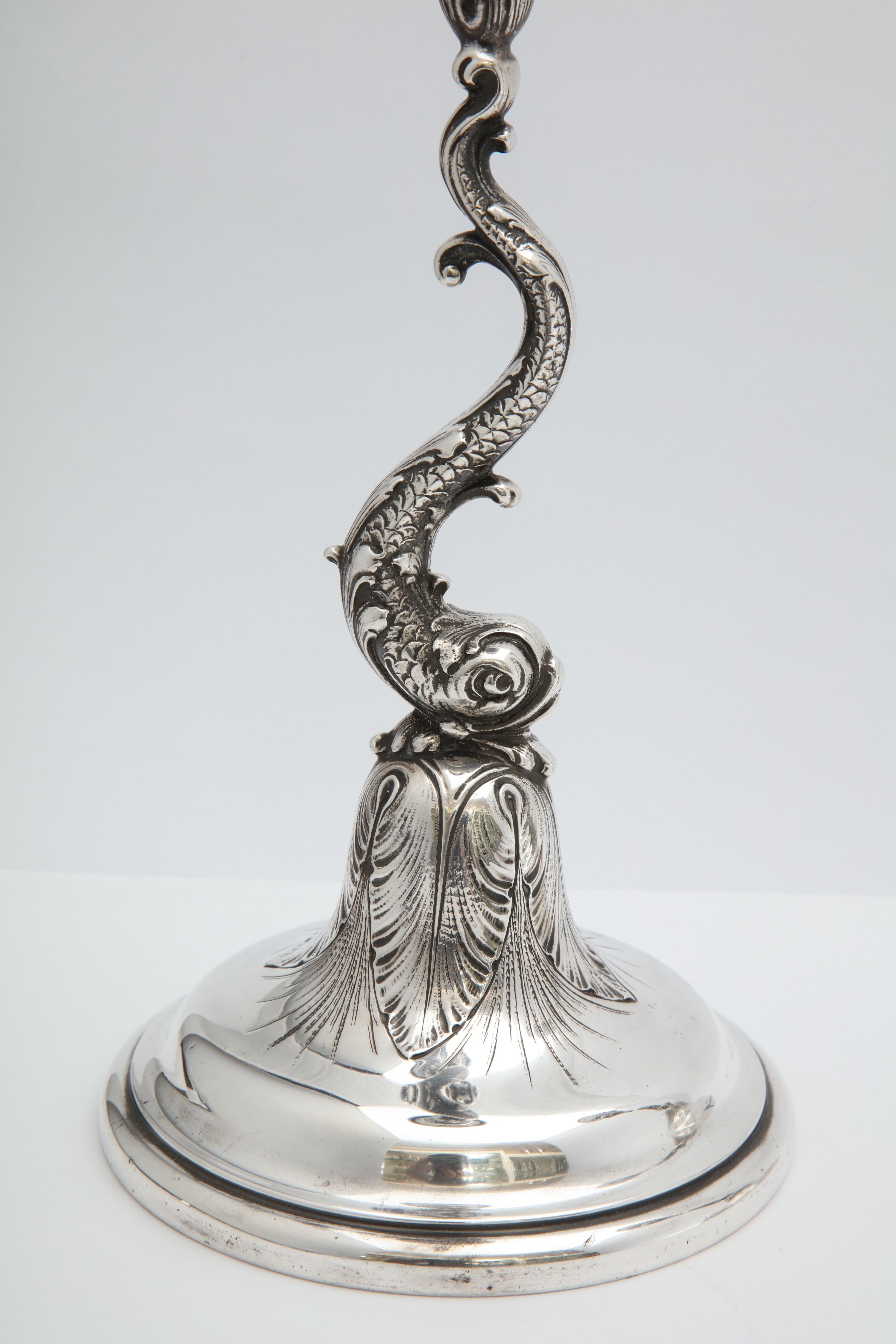 Early 20th Century Pair of Art Nouveau Sterling Silver Dolphin-Form Candlesticks by Spaulding