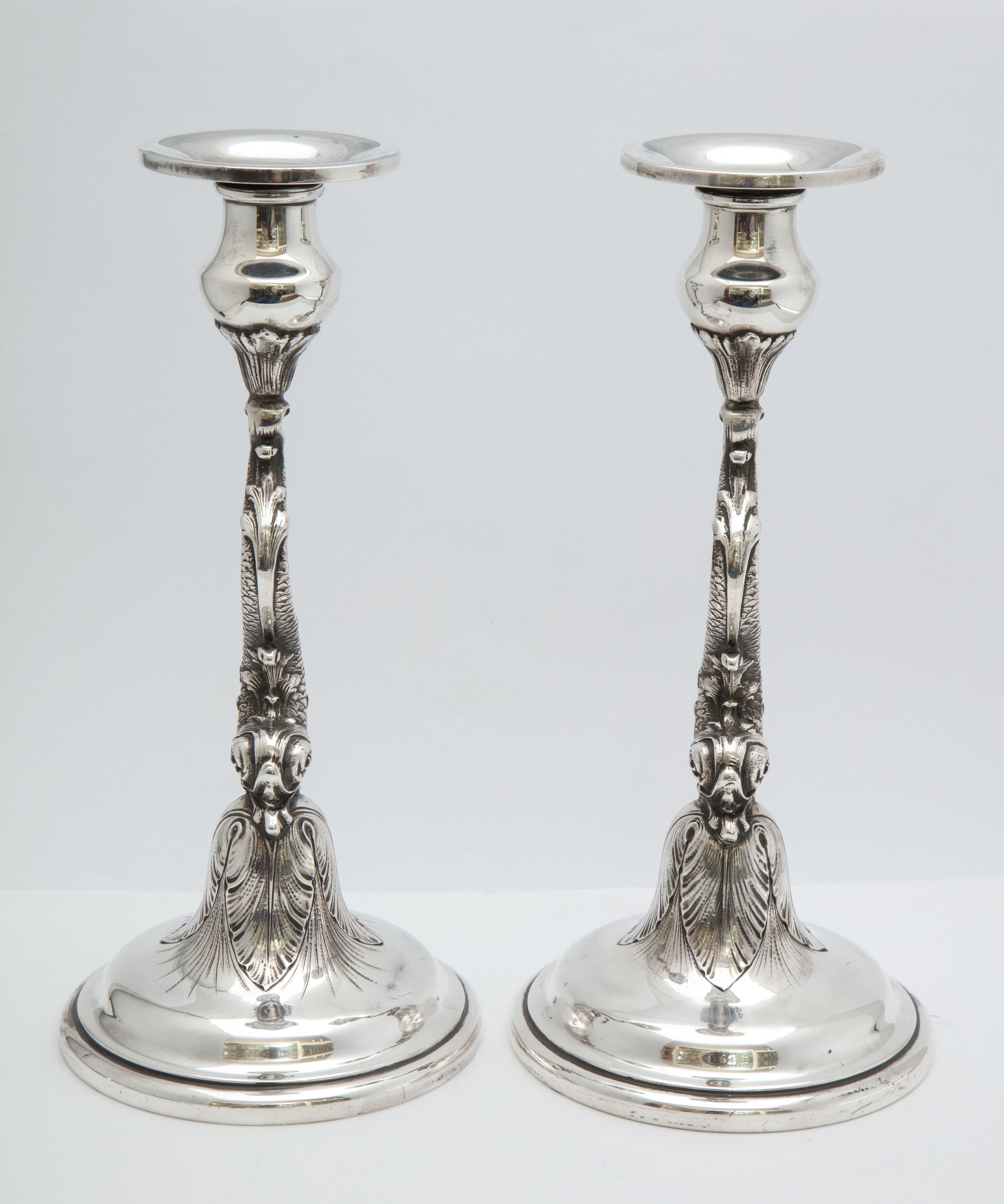 Pair of Art Nouveau Sterling Silver Dolphin-Form Candlesticks by Spaulding 2