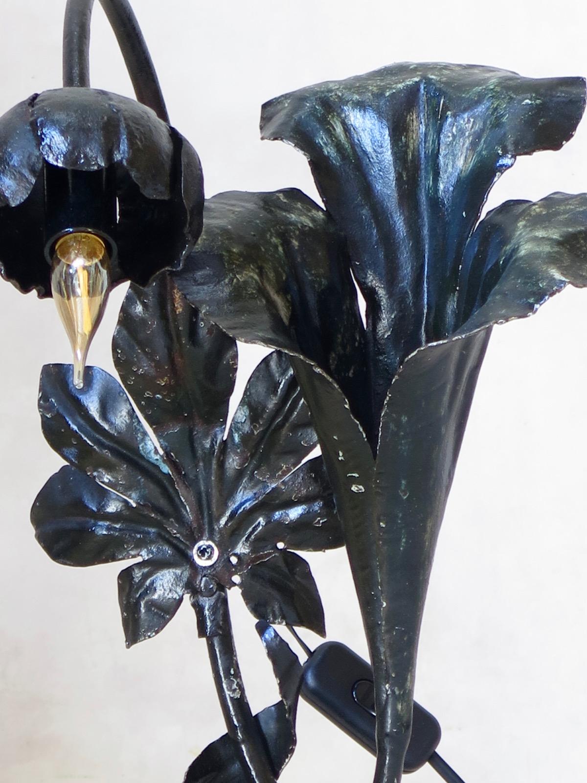 Pair of Art Nouveau Style Flower Lamps, France, circa 1950s For Sale 1