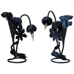 Paire de lampes à fleurs de style Art nouveau, France, vers les années 1950