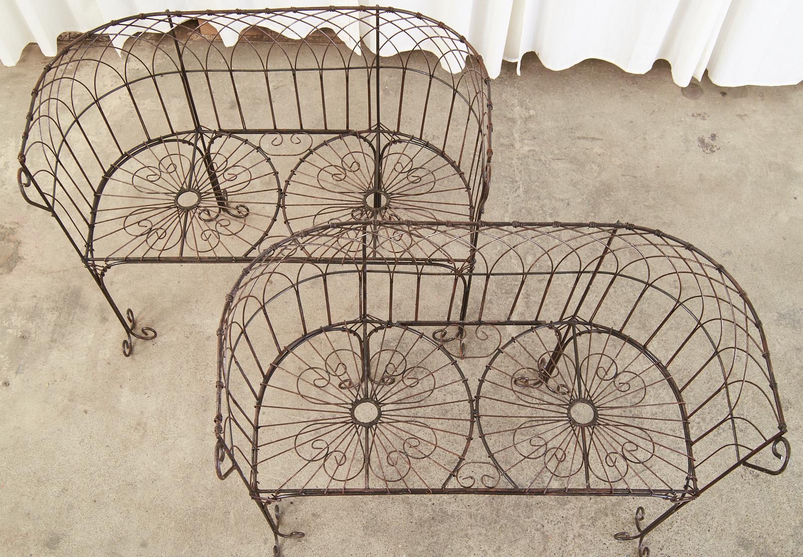 Hand-Crafted Pair of Art Nouveau Style French Iron Garden Benches