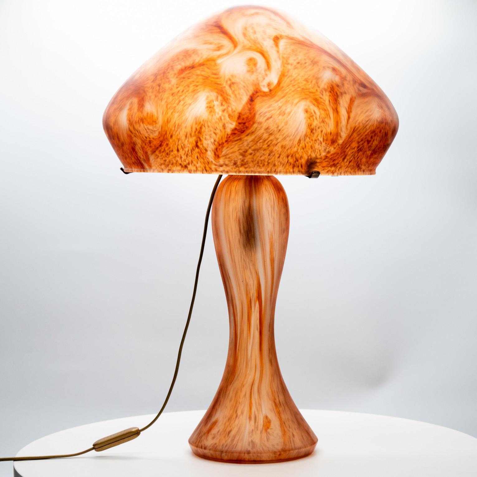 French Pair of Art Nouveau Style Mushroom Hand Blown, Table Floor lamps, France