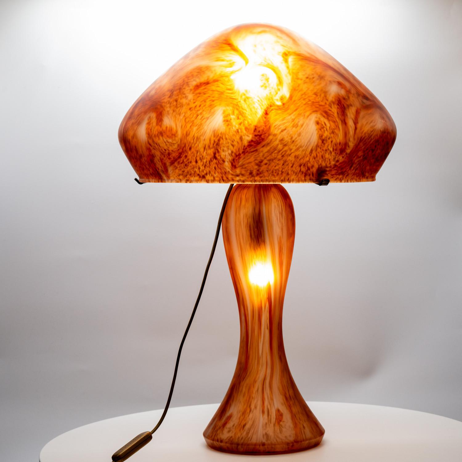 Late 20th Century Pair of Art Nouveau Style Mushroom Hand Blown, Table Floor lamps, France