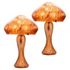 Pair of Art Nouveau Style Mushroom Hand Blown, Table Floor lamps, France