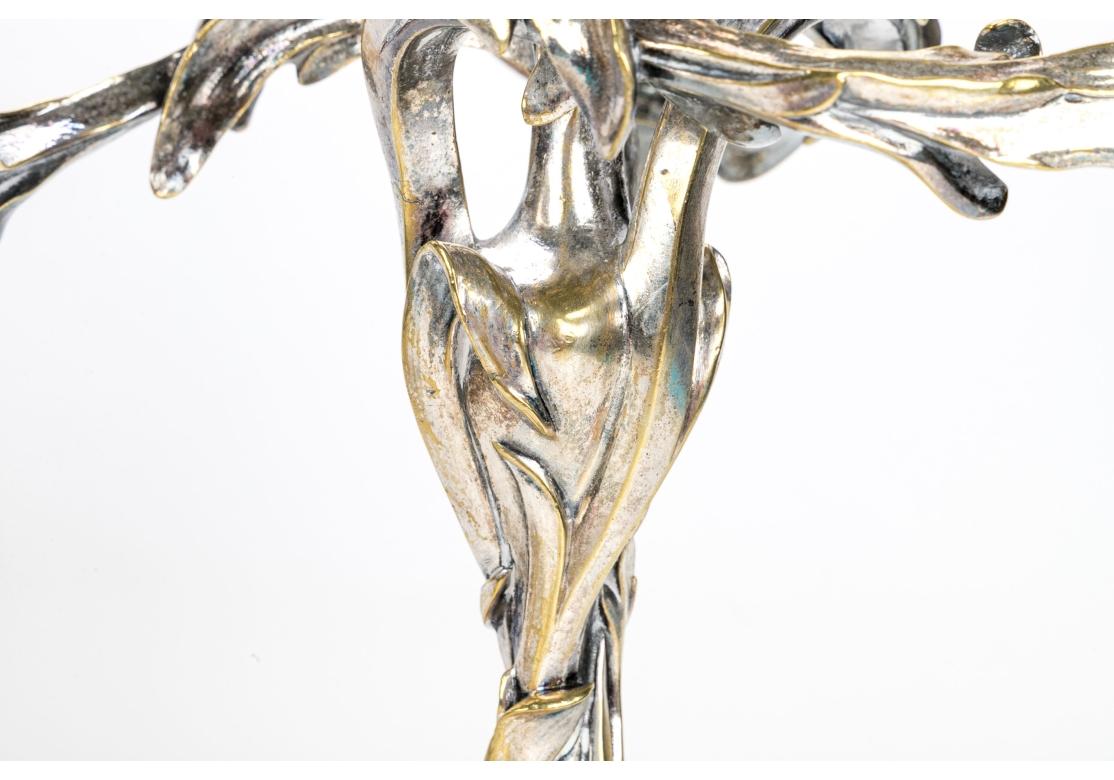 20th Century Pair Of Art Nouveau Style Silvered Bronze Four Light Iris Candelabra For Sale