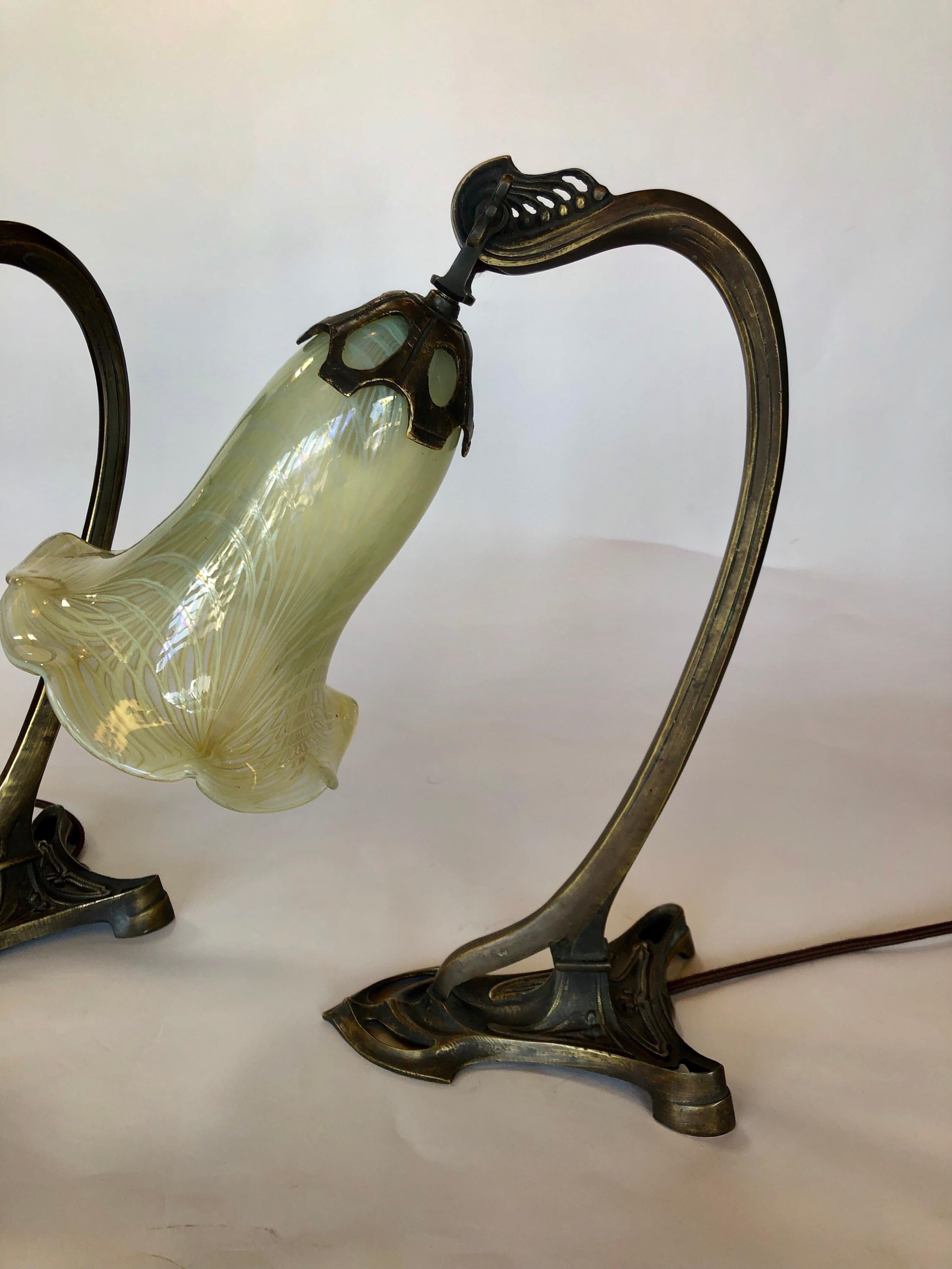 Art nouveau Paire de lampes de table Art Nouveau en vente