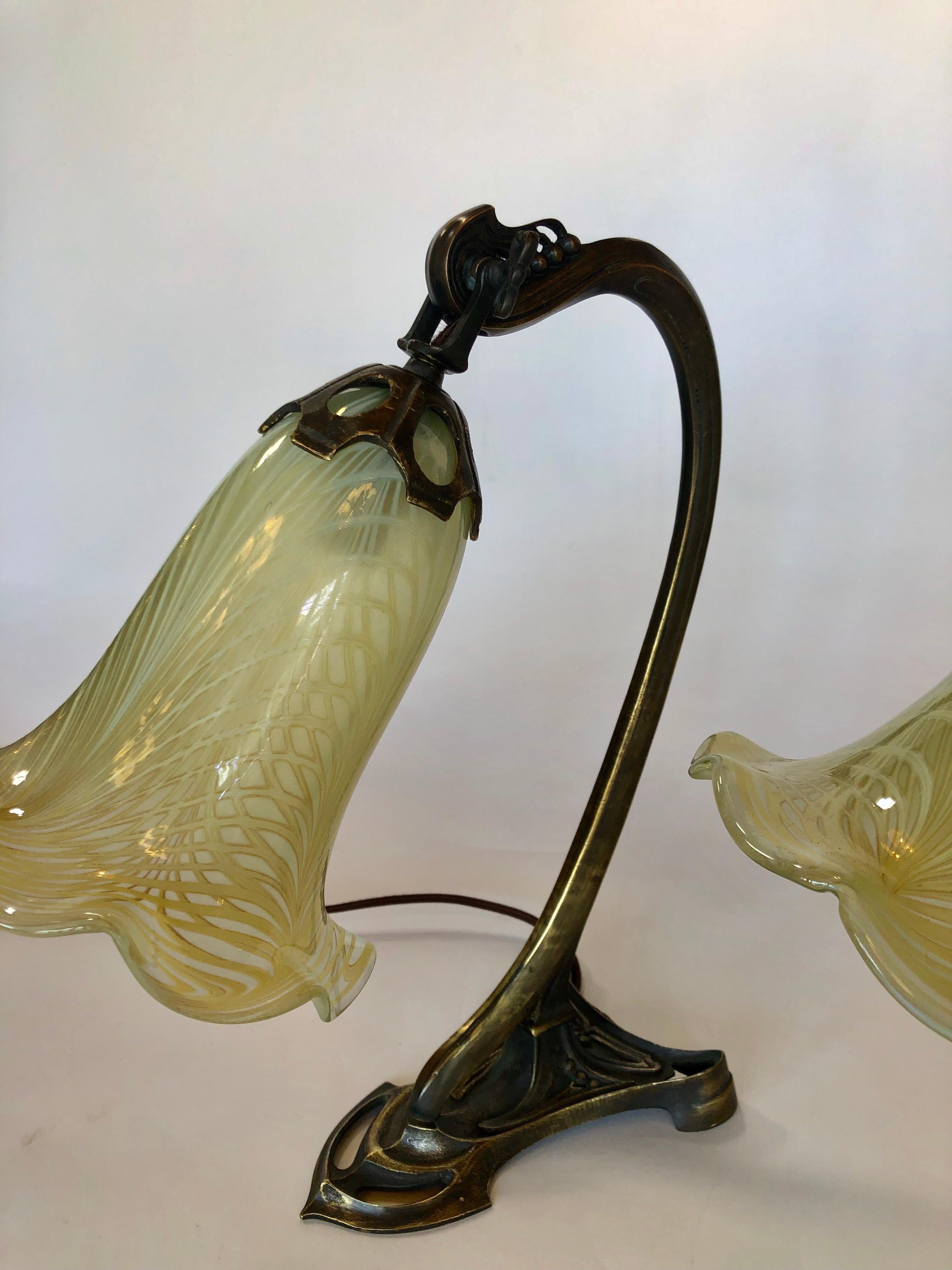 Bronze Pair of Art Nouveau Table Lamps For Sale