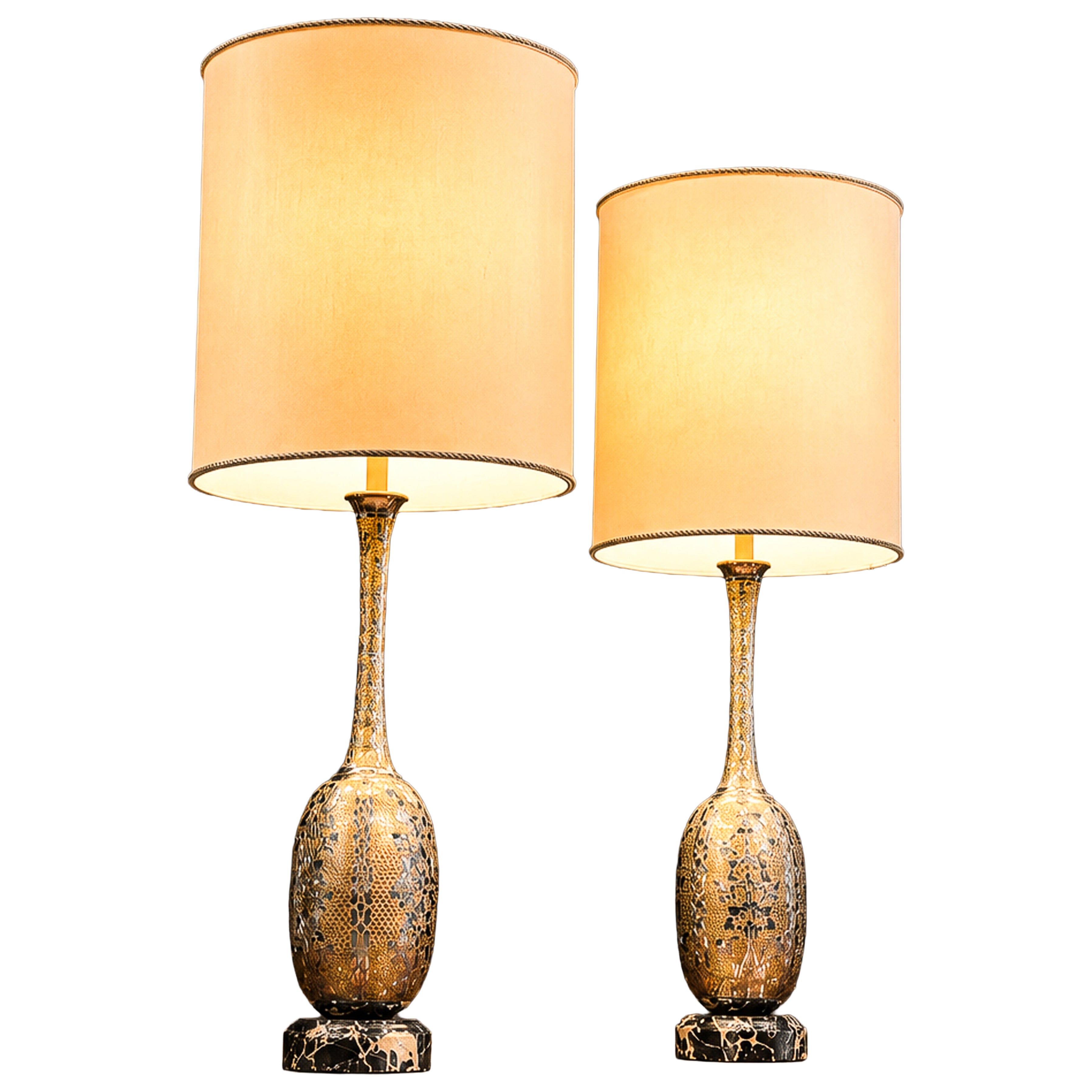 Pair of Art Nouveau Table Lamps in Metal, Brass and Marble, US, 1930s