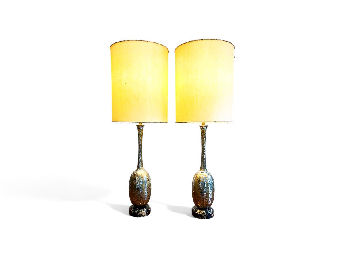 American Pair of Art Nouveau Table Lamps in Metal, Brass and Marble, US, 1930s – Lot 825 For Sale