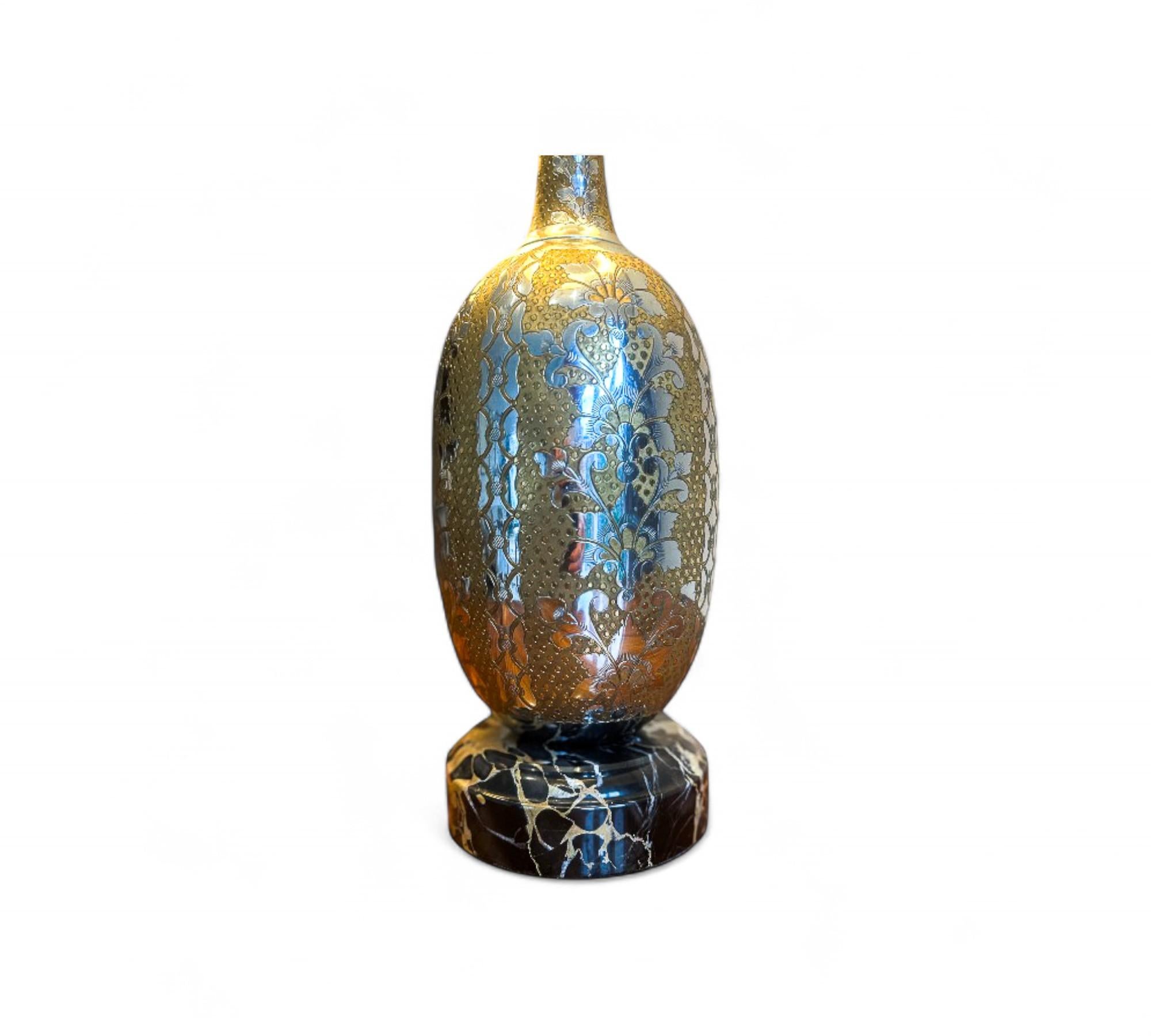 Metalwork Pair of Art Nouveau Table Lamps in Metal, Brass and Marble, US, 1930s – Lot 825 For Sale