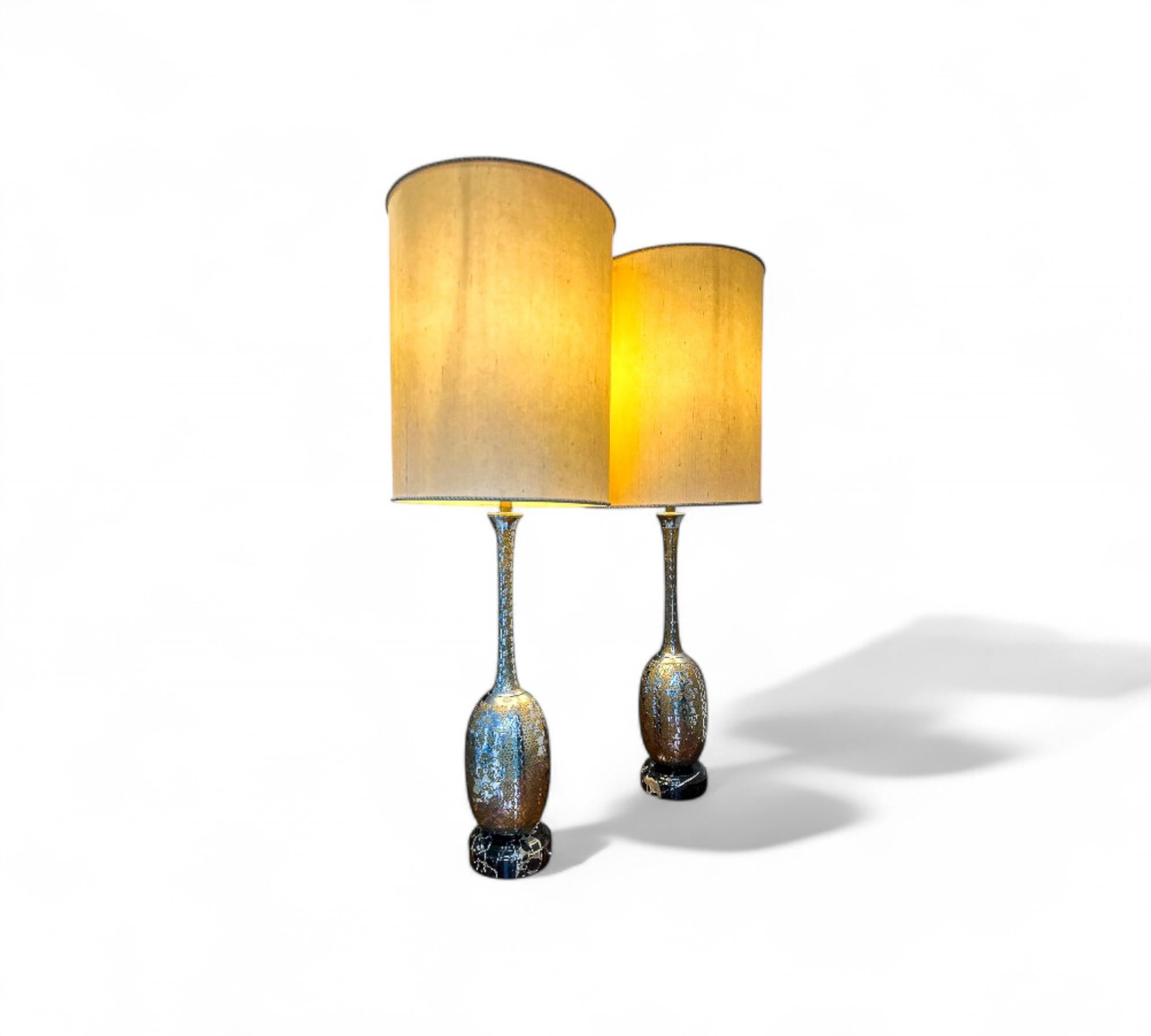 20th Century Pair of Art Nouveau Table Lamps in Metal, Brass and Marble, US, 1930s – Lot 825 For Sale