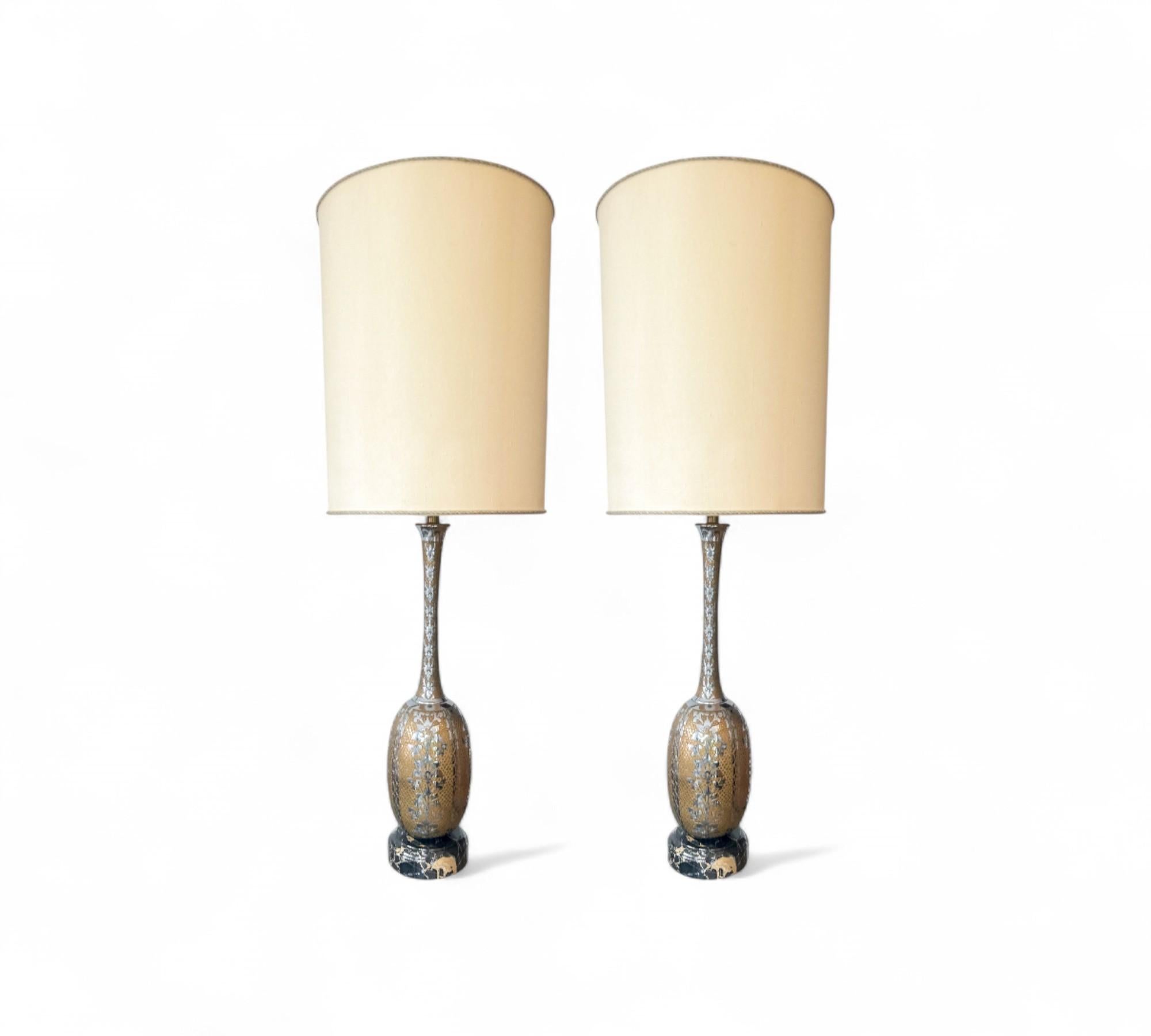 Pair of Art Nouveau Table Lamps in Metal, Brass and Marble, US, 1930s – Lot 825 For Sale 3