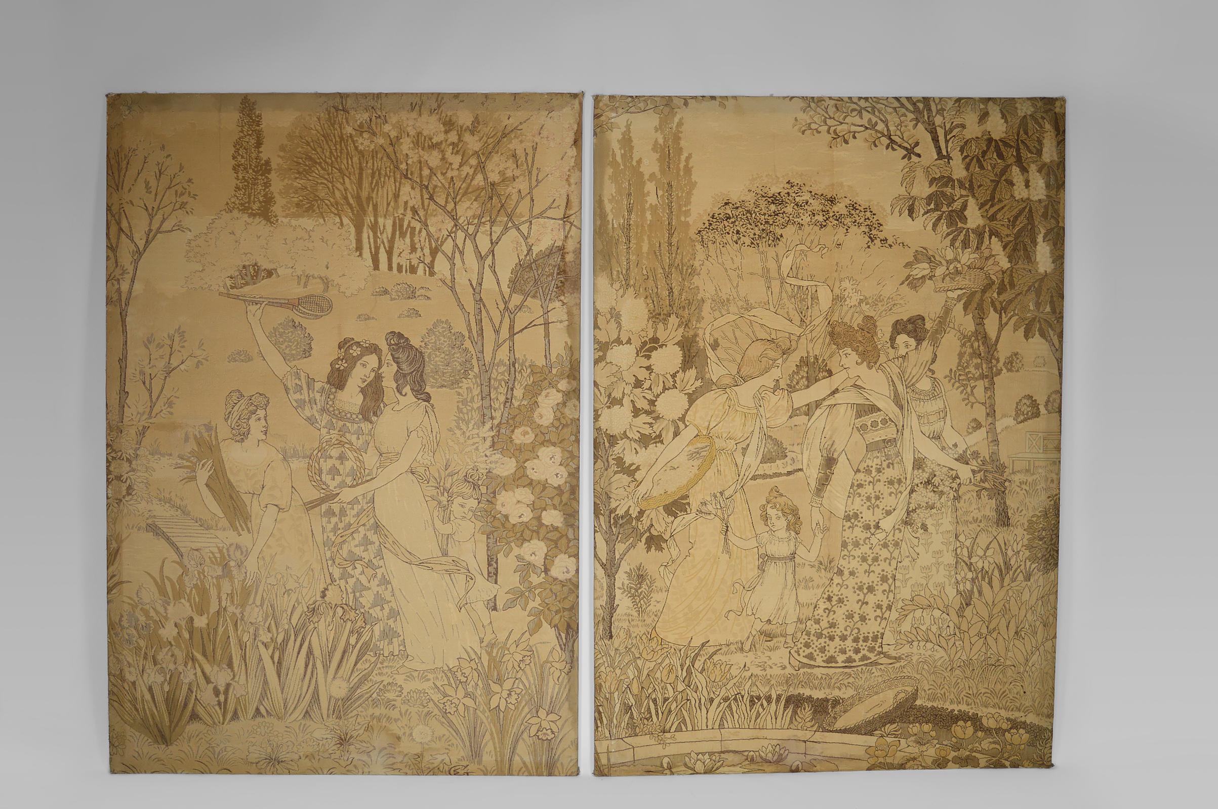 Pair of Art Nouveau Tapestries "La Fête du Printemps" by Eugène Grasset