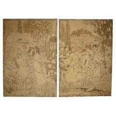 Pair of Art Nouveau Tapestries "La Fête du Printemps" by Eugène Grasset, 1900