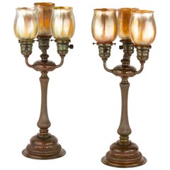 Pair of Art Nouveau "Three Light" Table Lamps by Tiffany Studios