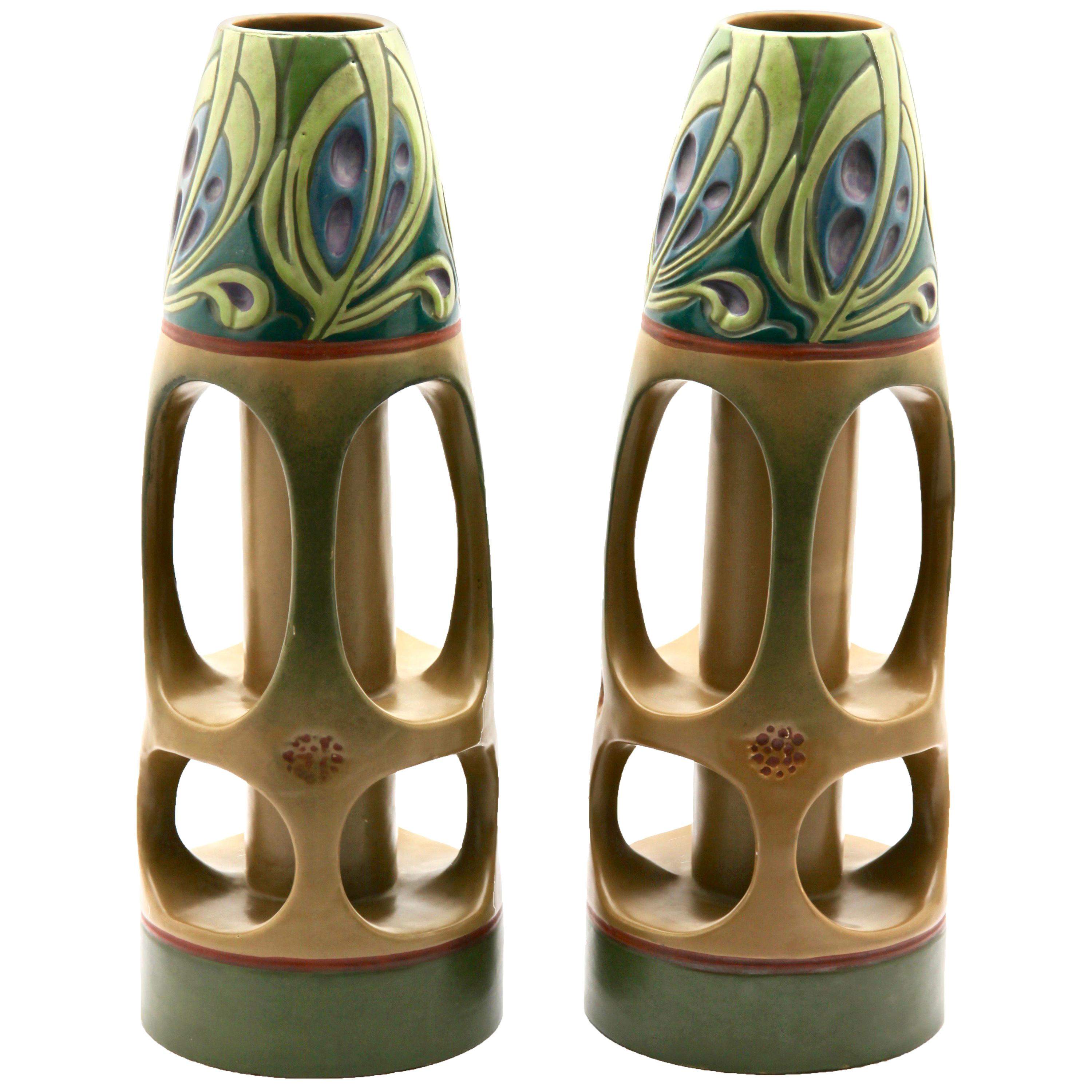 Pair of Art Nouveau Vases, 'Amphora' by Julius Dressler, Vienna, circa 1905