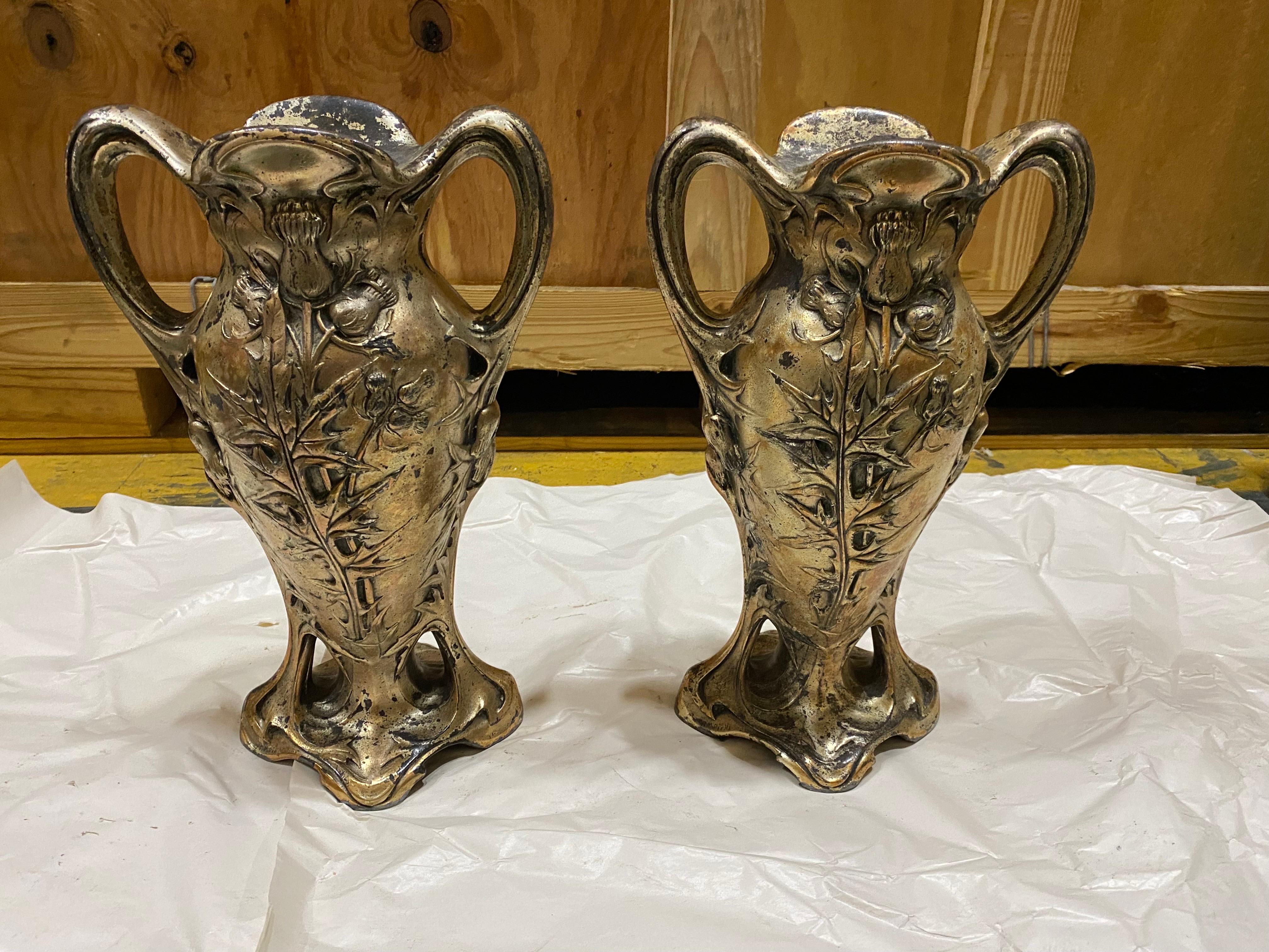 German Pair of Art Nouveau Vases Iron Forged, by Dagobert Peche