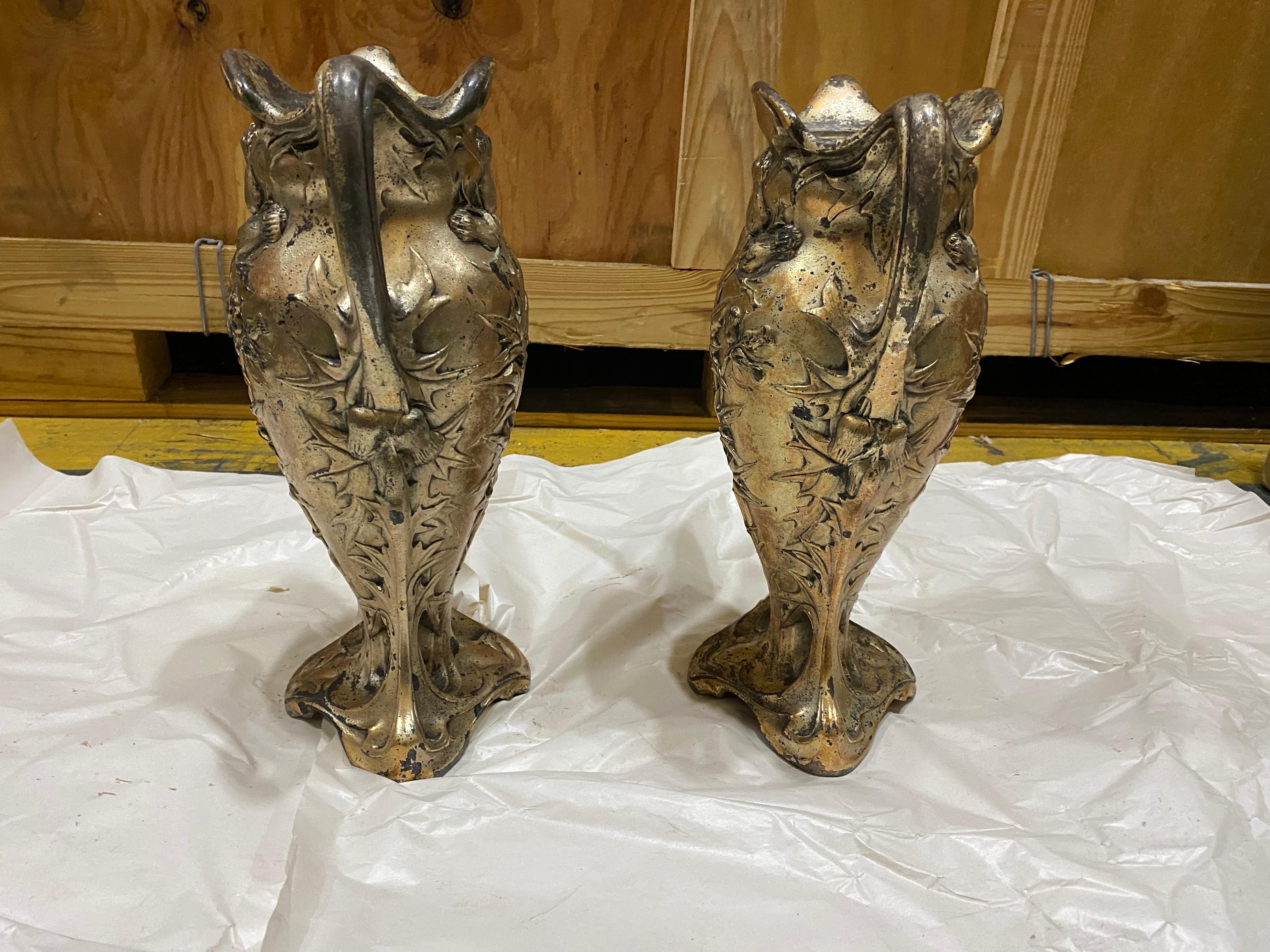 Pair of Art Nouveau Vases Iron Forged, by Dagobert Peche In Fair Condition In Southampton, NY