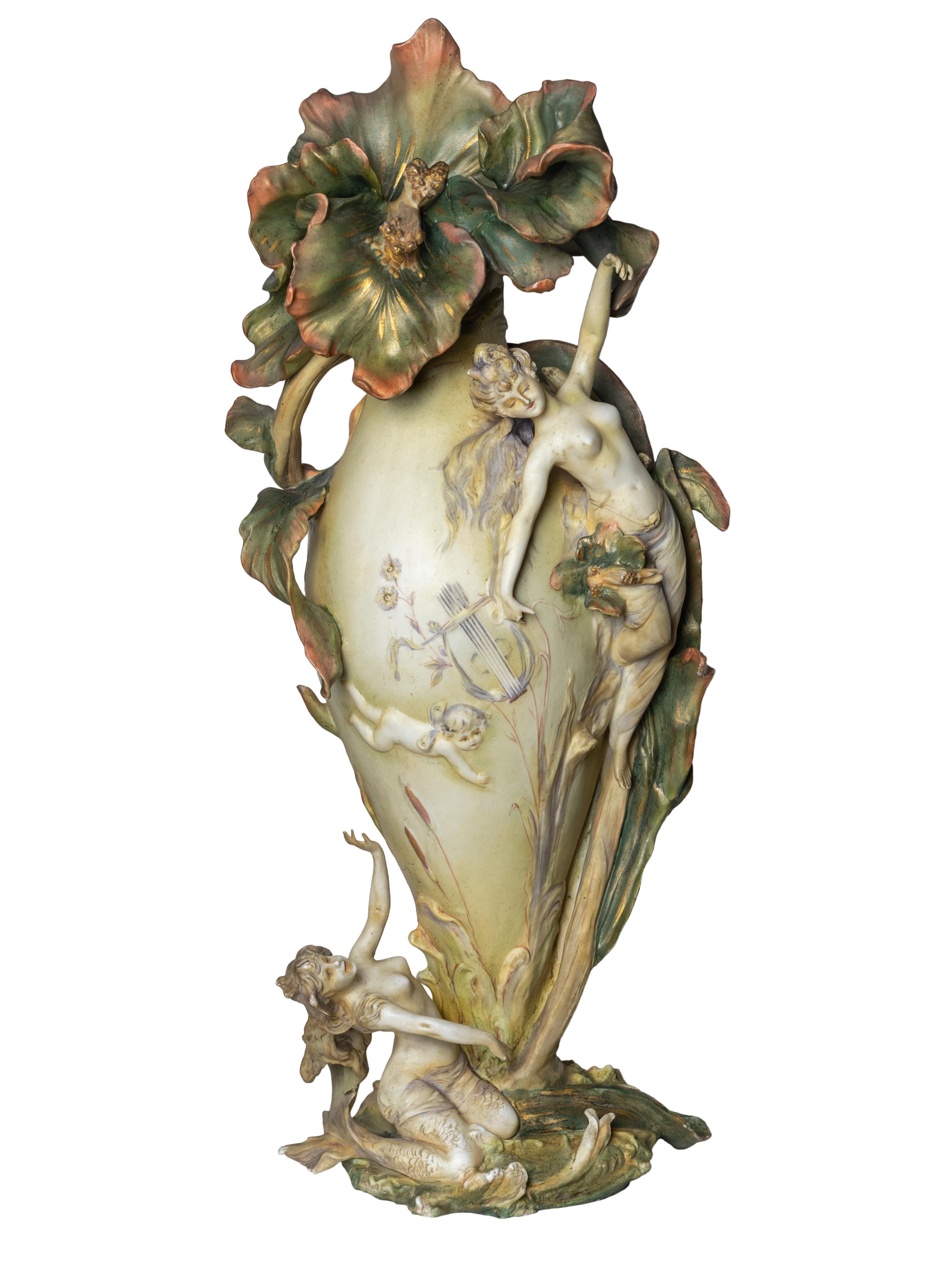 Pareja De Jarrones Art Nouveau, Karl Ens Volkstedt, (circa 1896) en venta 3