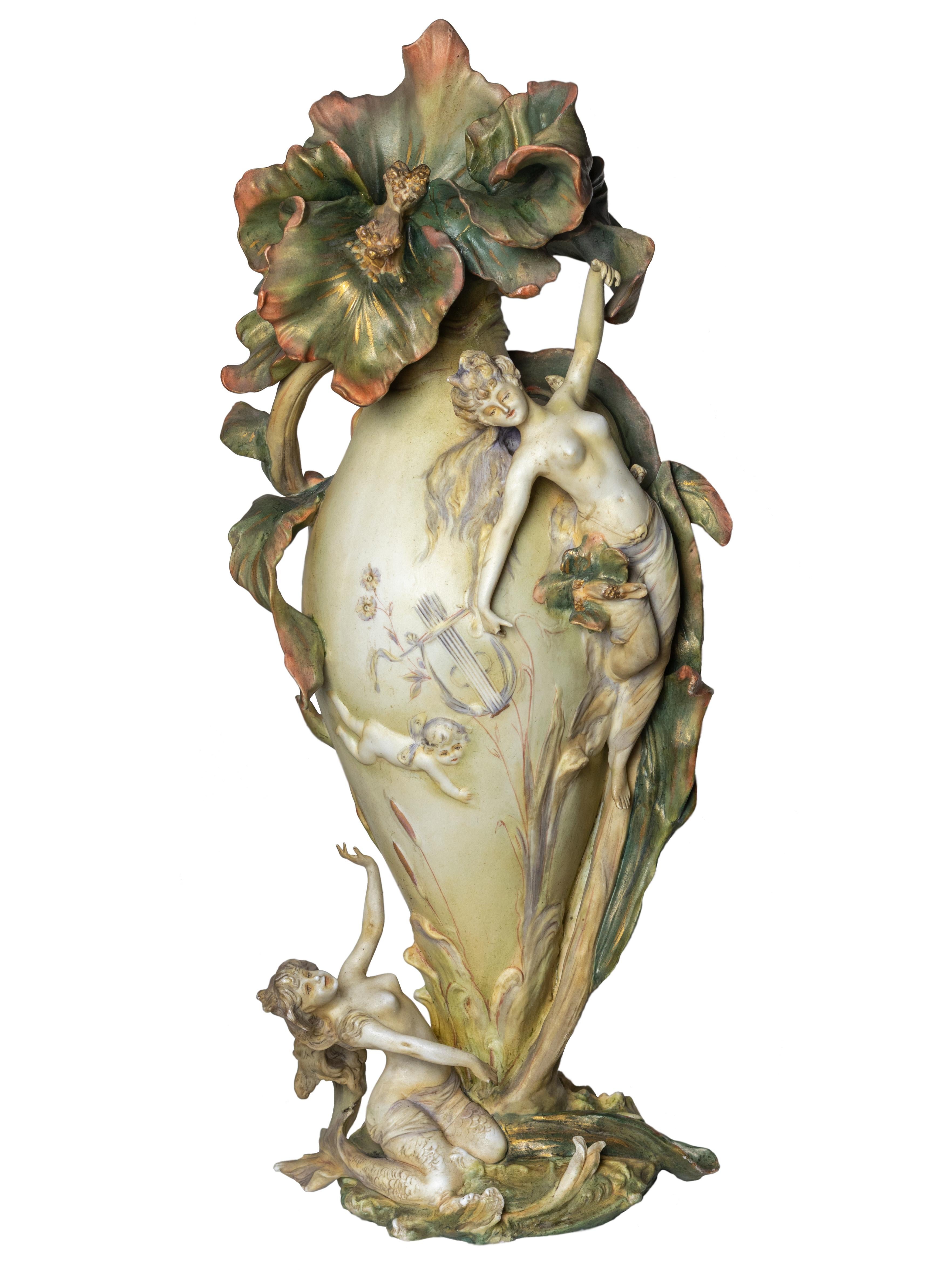 Pareja De Jarrones Art Nouveau, Karl Ens Volkstedt, (circa 1896) Fayenza en venta