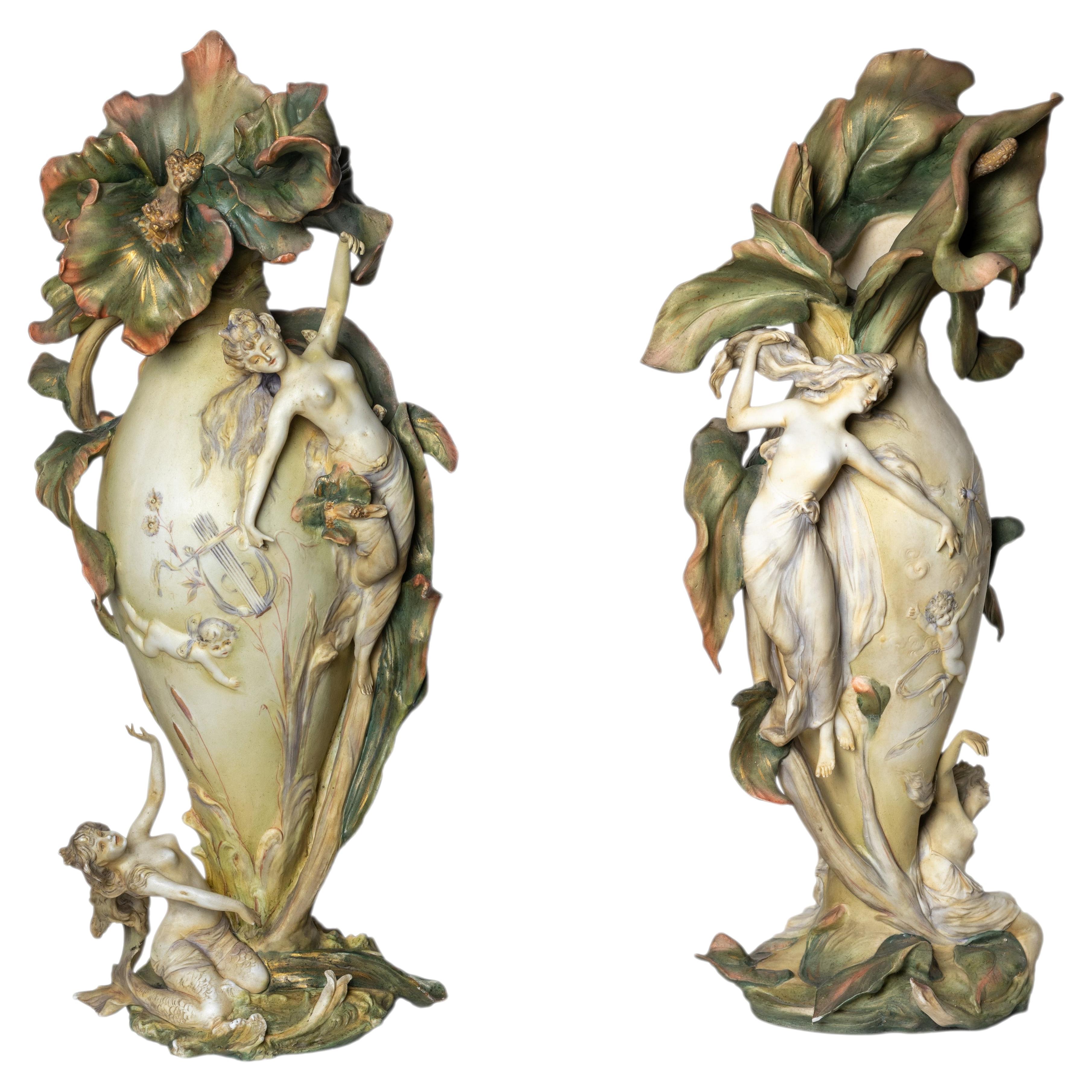 Coppia di vasi in stile Art Nouveau, Karl Ens Volkstedt, Circa 1896