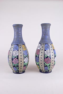 Pair of Art Nouveau Vases "Roses" by Amphora, CZ, circa 1915
