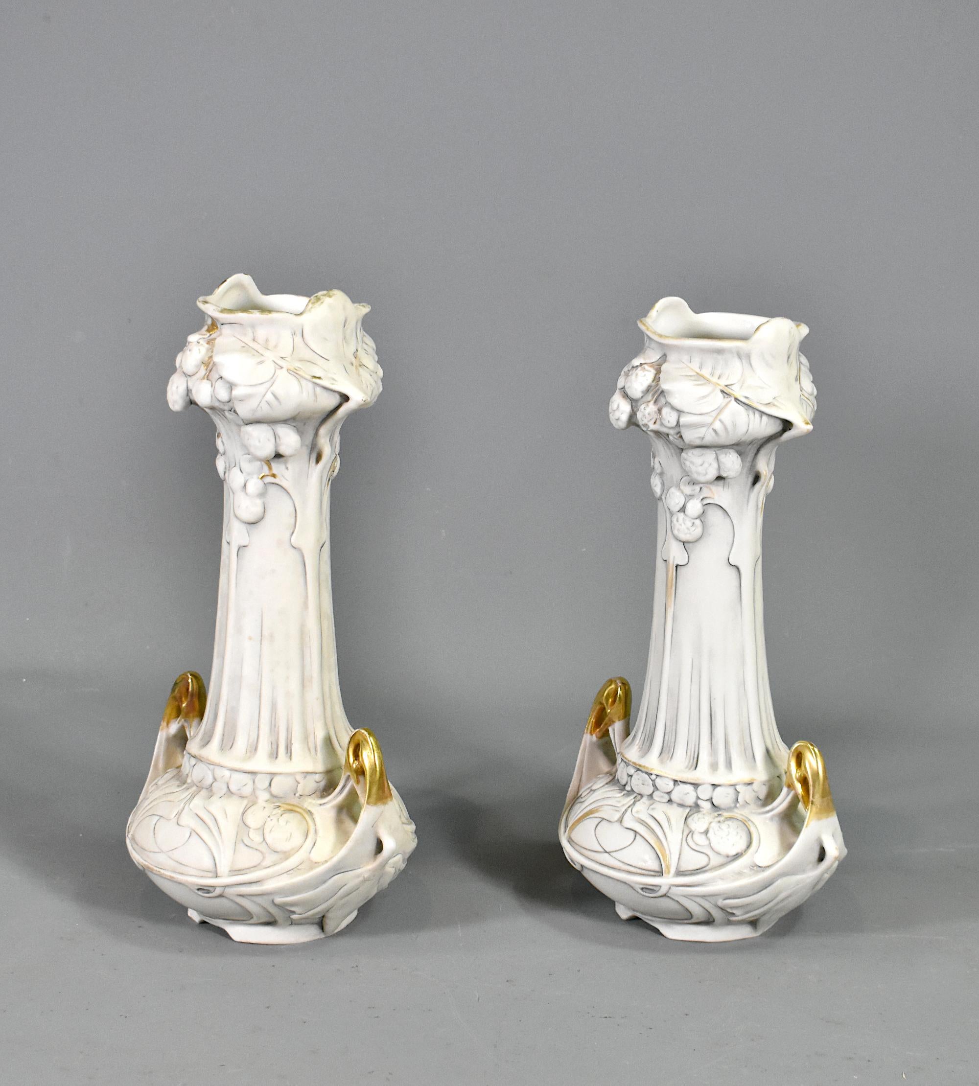 Czech Pair of Art Nouveau Vases Royal Dux Bohemia For Sale