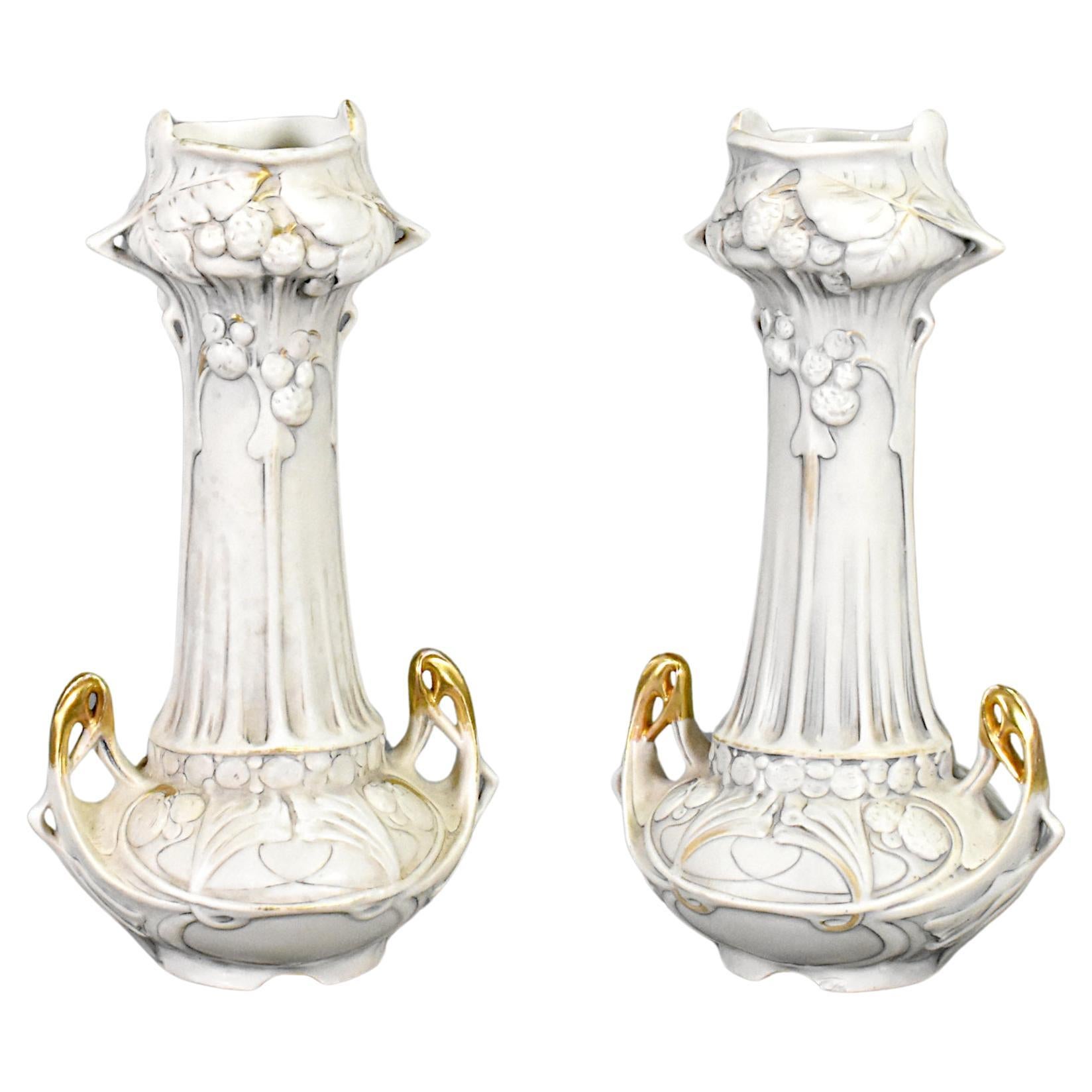 Pair of Art Nouveau Vases Royal Dux Bohemia For Sale