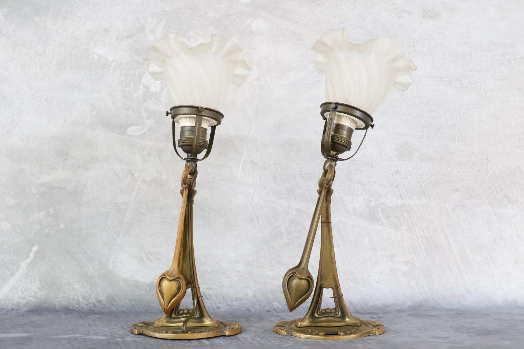 French Pair of Art Nouveau Wall Lamps in the style of Hector Guimard France