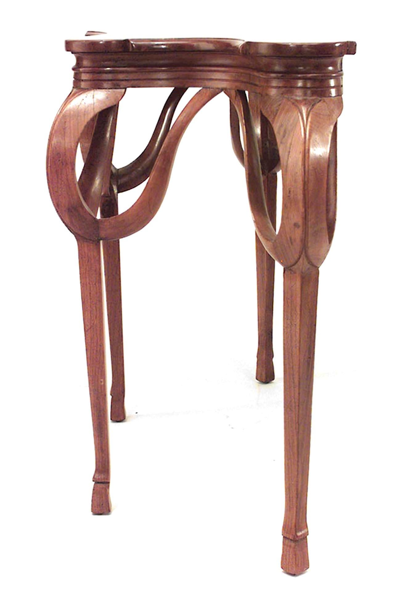 20th Century Pair of French Art Nouveau Walnut Console Tables