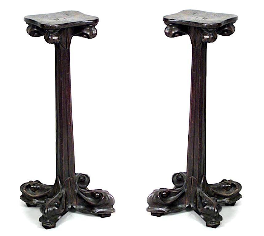 French Pair of Art Nouveau Walnut Pedestals For Sale