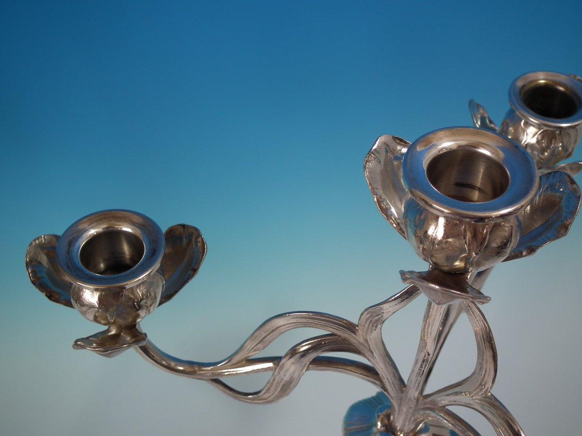 Metal Pair of Art Nouveau WMF 4-Branch Maiden Candelabra