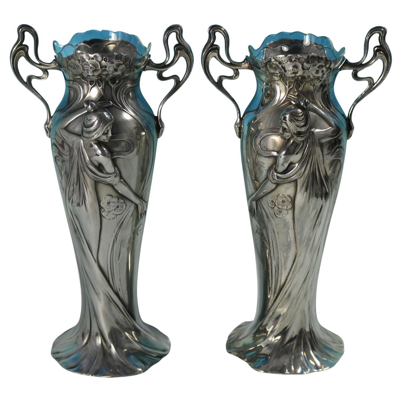 Coppia di vasi da fanciulla in stile Art Nouveau WMF