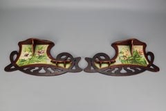 Pair of Art Nouveau Wooden Hand-Painted Floral Shelves, Germany, 1910