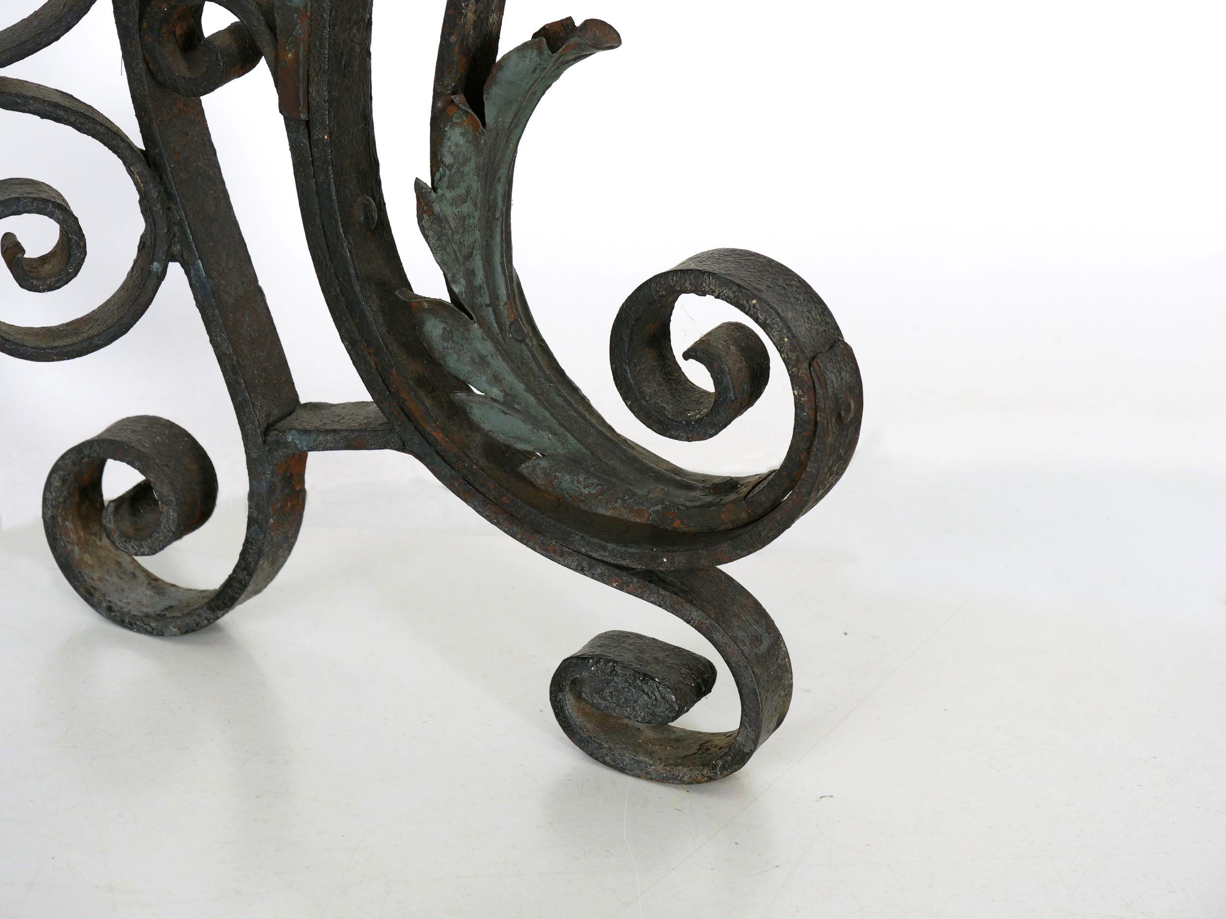 Pair of Art Nouveau Wrought Iron Antique Black Stone Console Tables 6