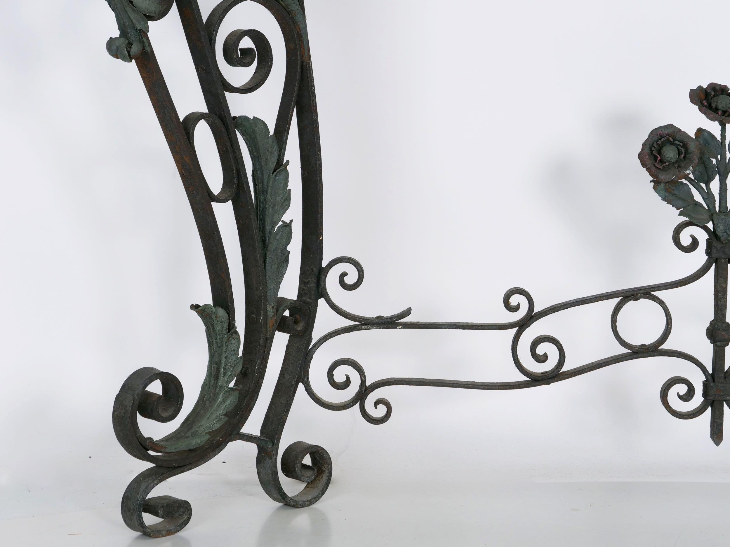 Pair of Art Nouveau Wrought Iron Antique Black Stone Console Tables 13