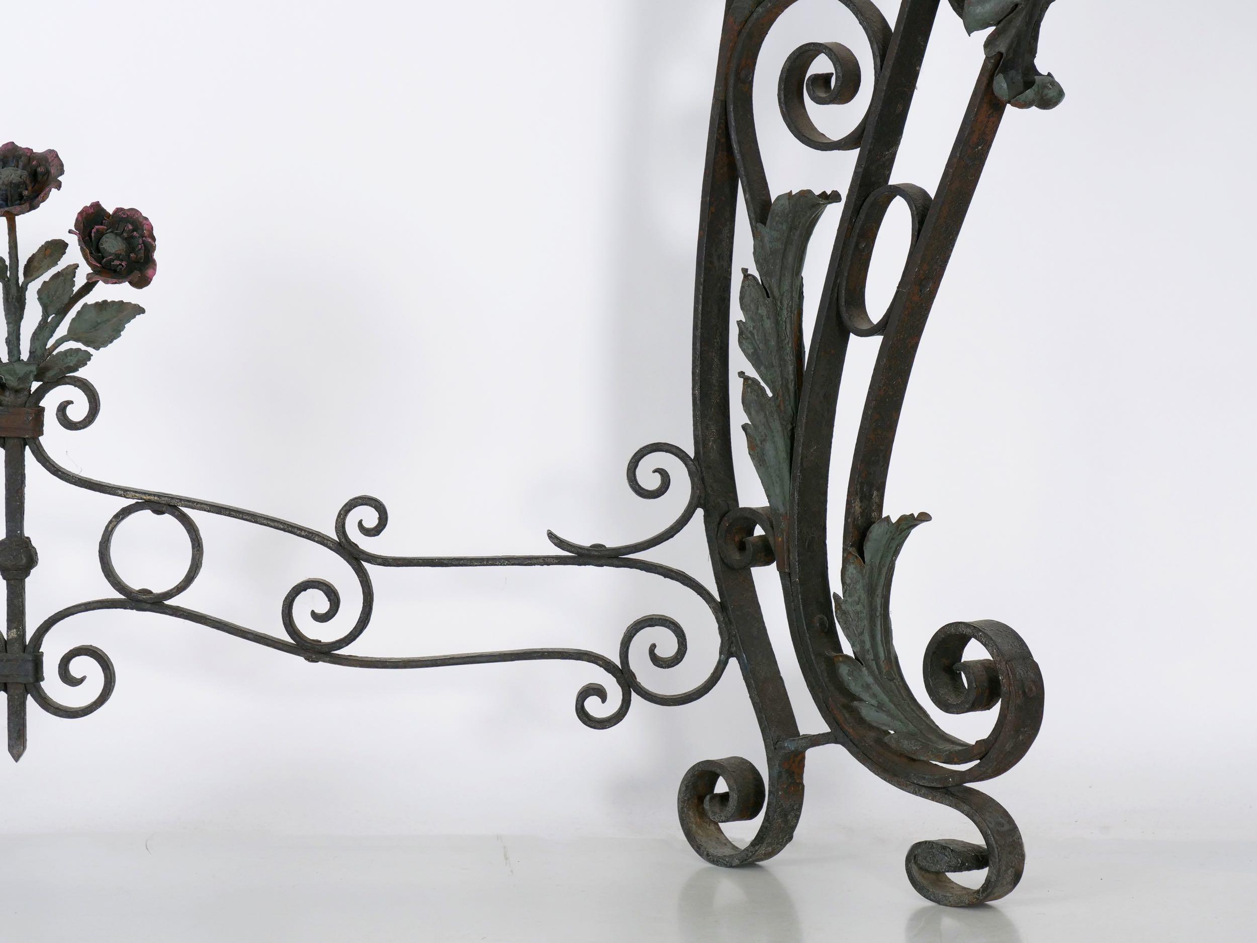 Pair of Art Nouveau Wrought Iron Antique Black Stone Console Tables 3