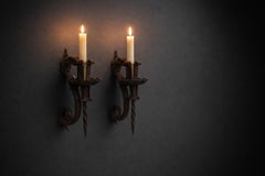 Pair of Art Nouveau Wrought Iron Wall Candle Holders, Fratelli Matteucci Faenza