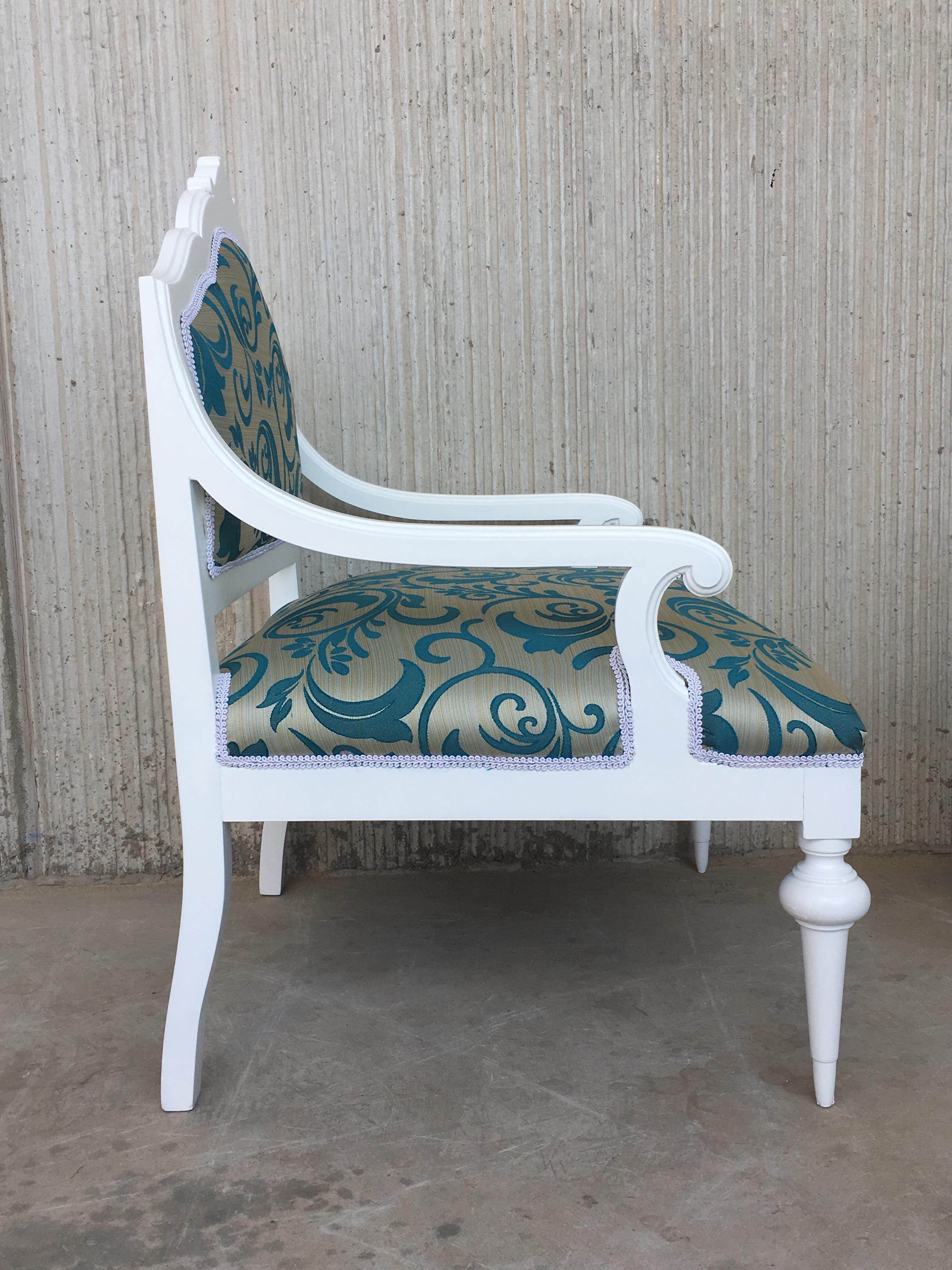 Mahogany Pair of Art Noveau Lounge Chairs Painted in White and Reupholstered