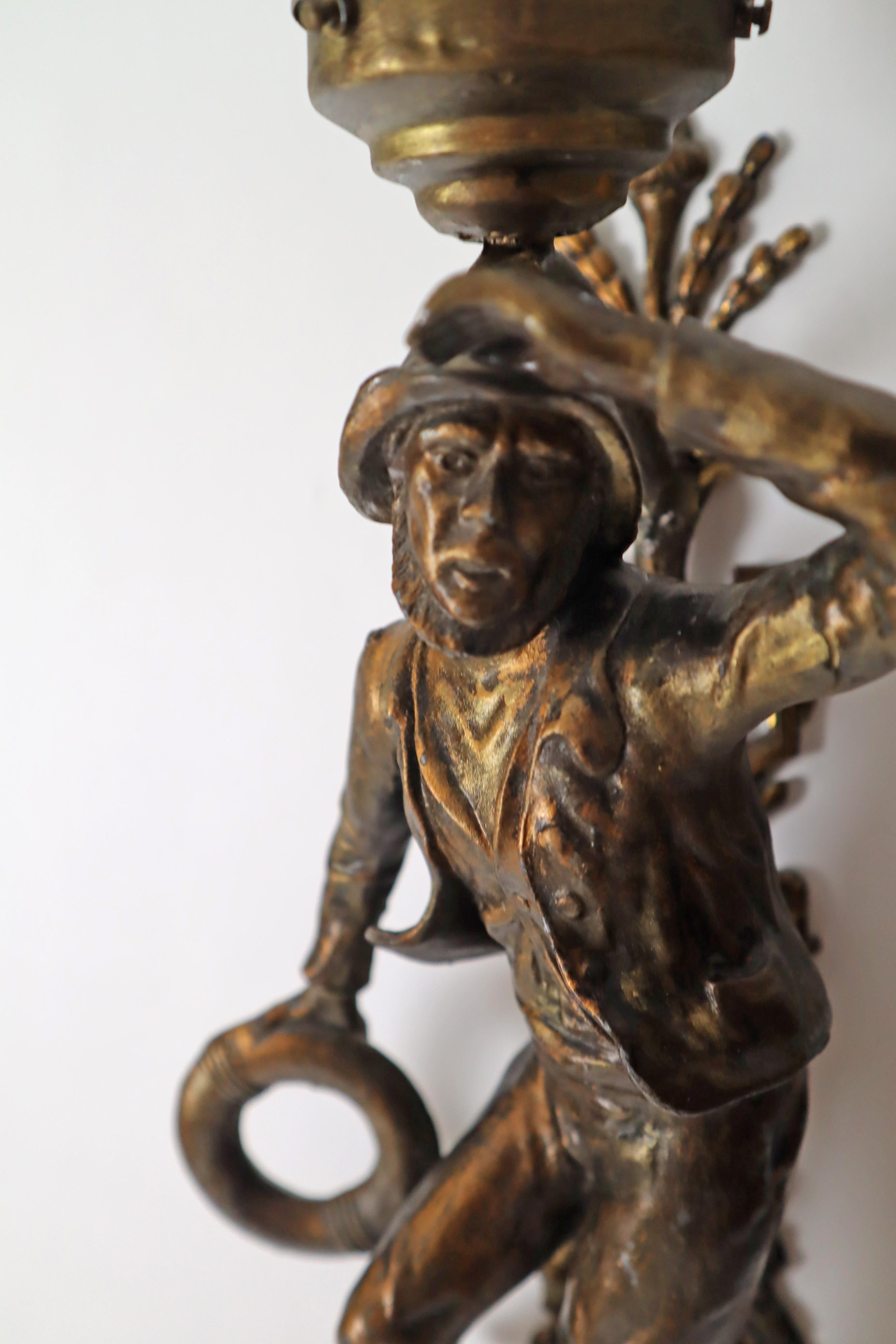 Metallo Coppia di appliques figurate Art Novo Marinaio e contadina 1890 circa Francia in vendita