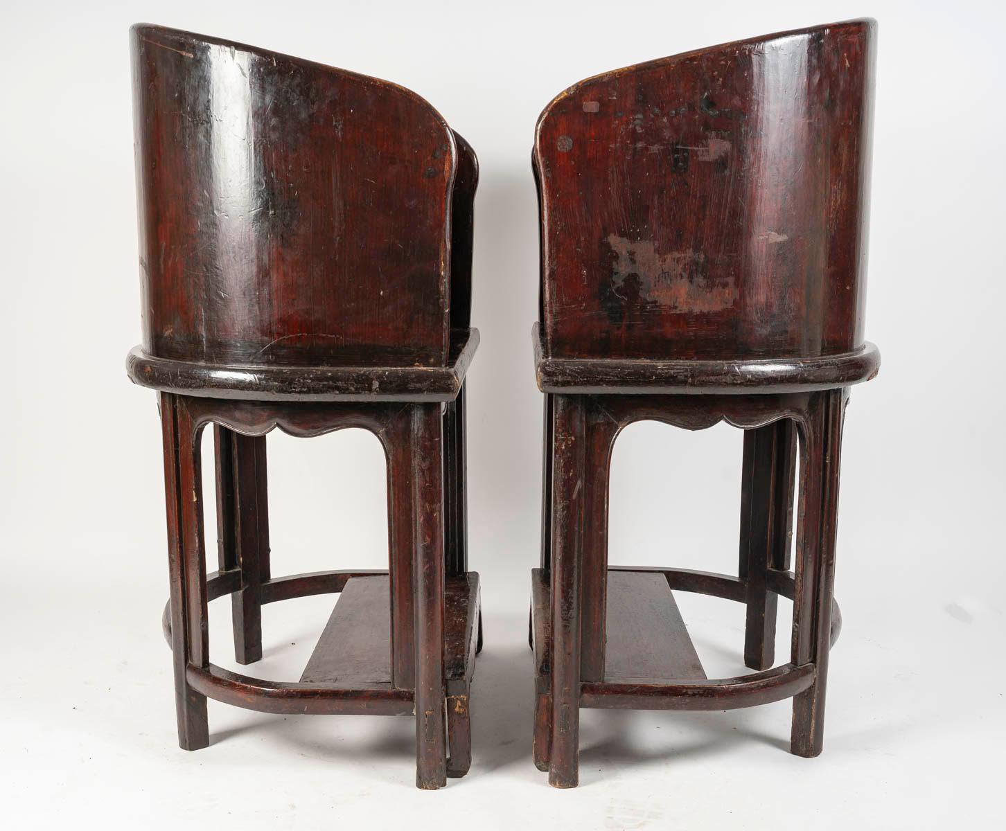 Asian Pair of Art of Asia Wooden Dignitary Armchairs with Footrests. For Sale