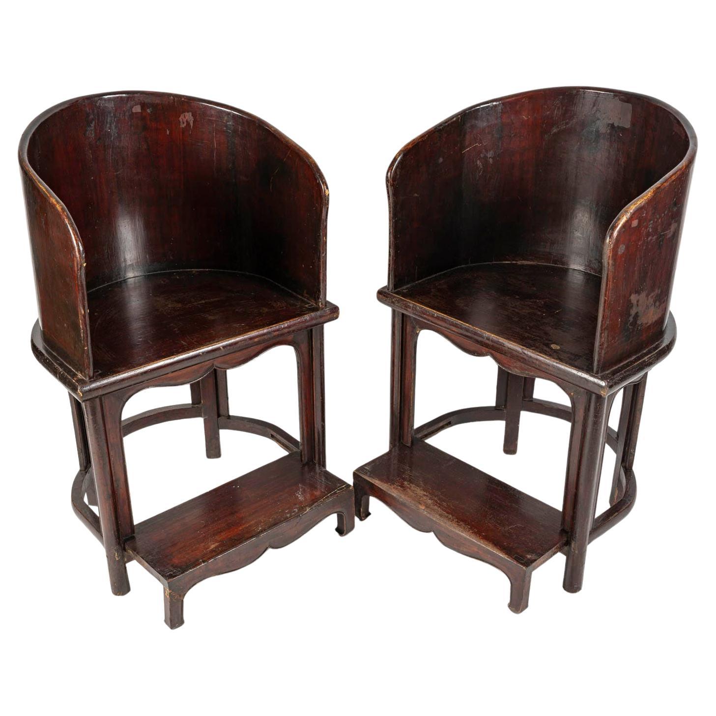 Pair of Art of Asia Wooden Dignitary Armchairs with Footrests. For Sale