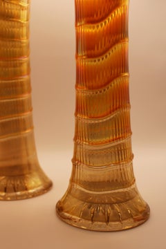 Pair of Art Vases Vintage marigold Flower Carnival Glass 1940